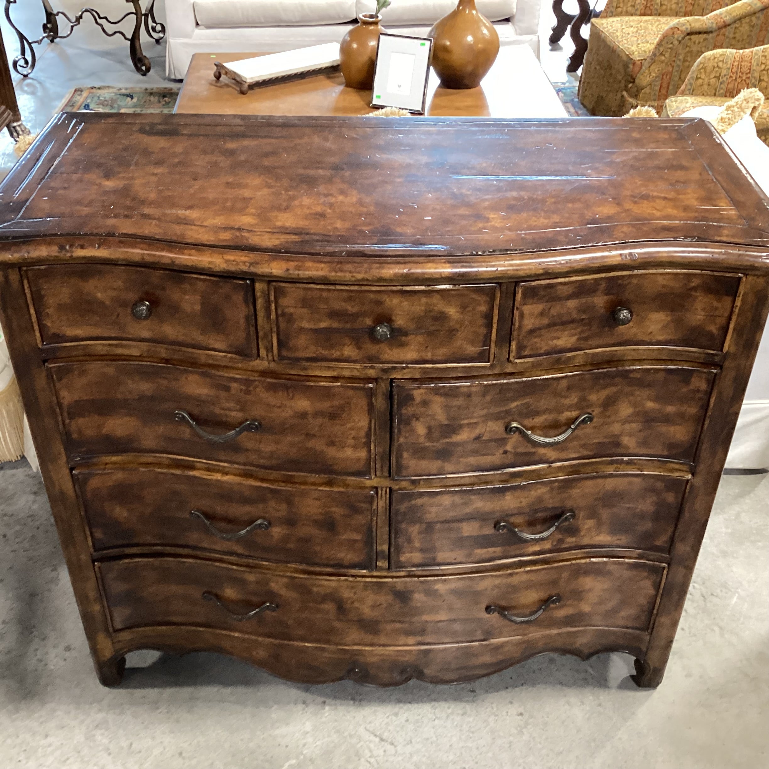 Dark Distressed Solid Wood 8 Drawer Chest 50"x 23"x 42.5"