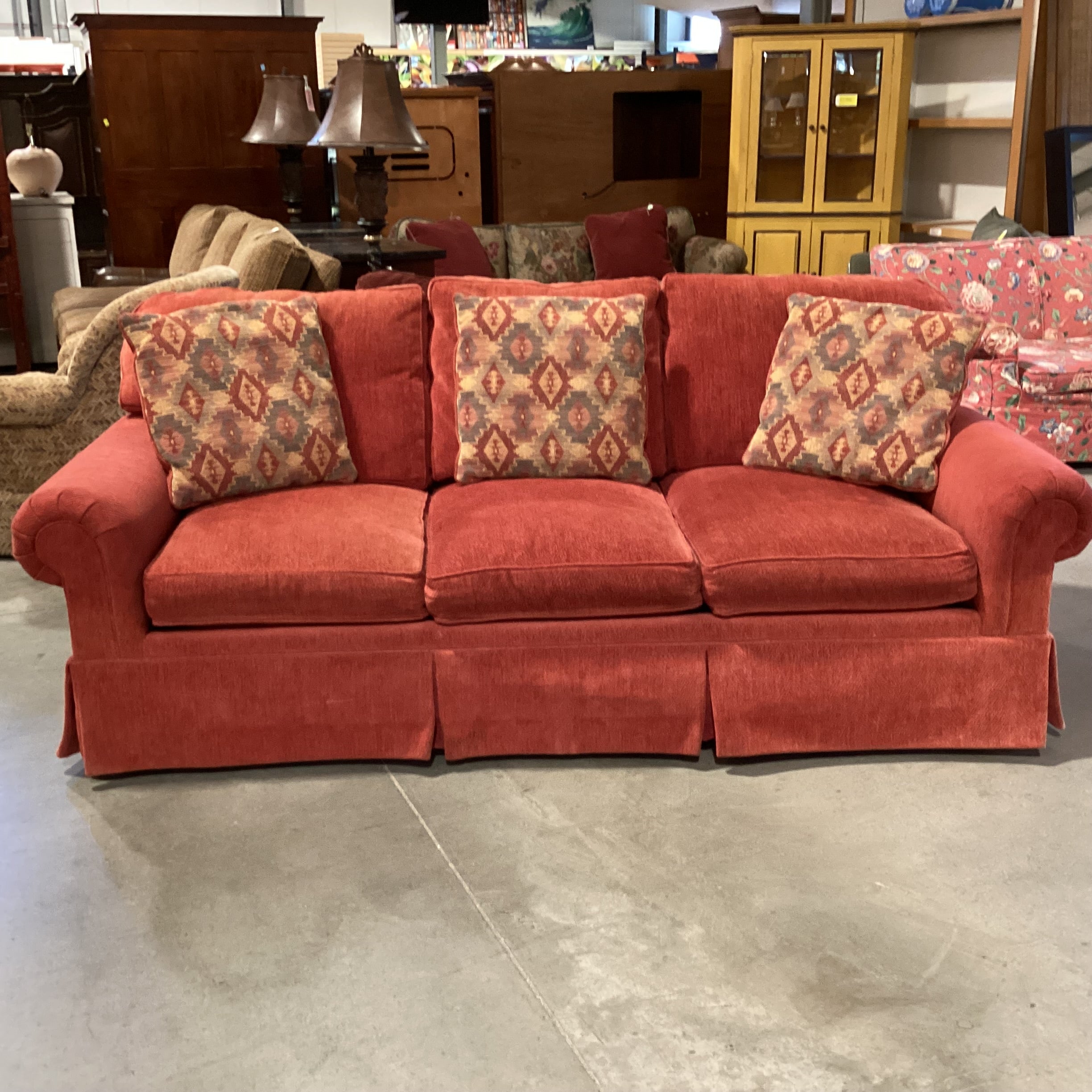 Henredon Custom Folio Collection Red Woven Chenille Sofa 91"x 40"x 29"