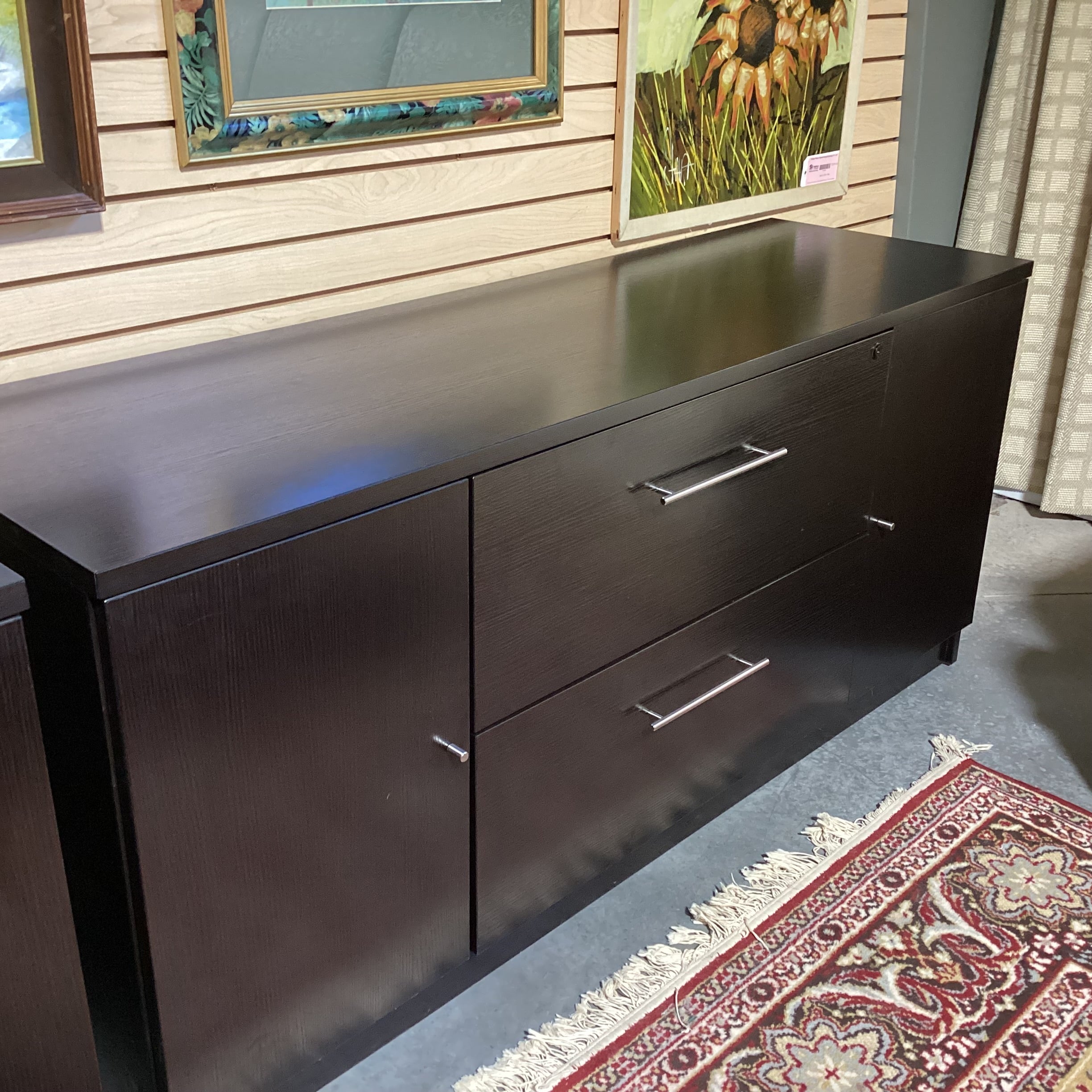 Dark Finish Wood Style Veneer 2 Door 2 Drawer Credenza 63"x 20"x 29"