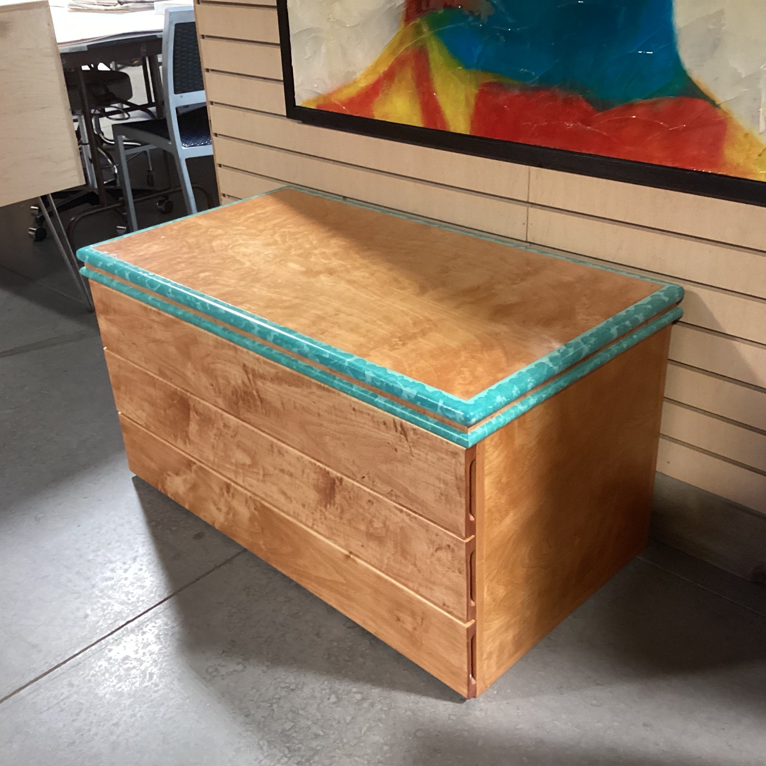 Texture Finished With Teal Edge 3 Drawer Chest 40"x 22"x 21"