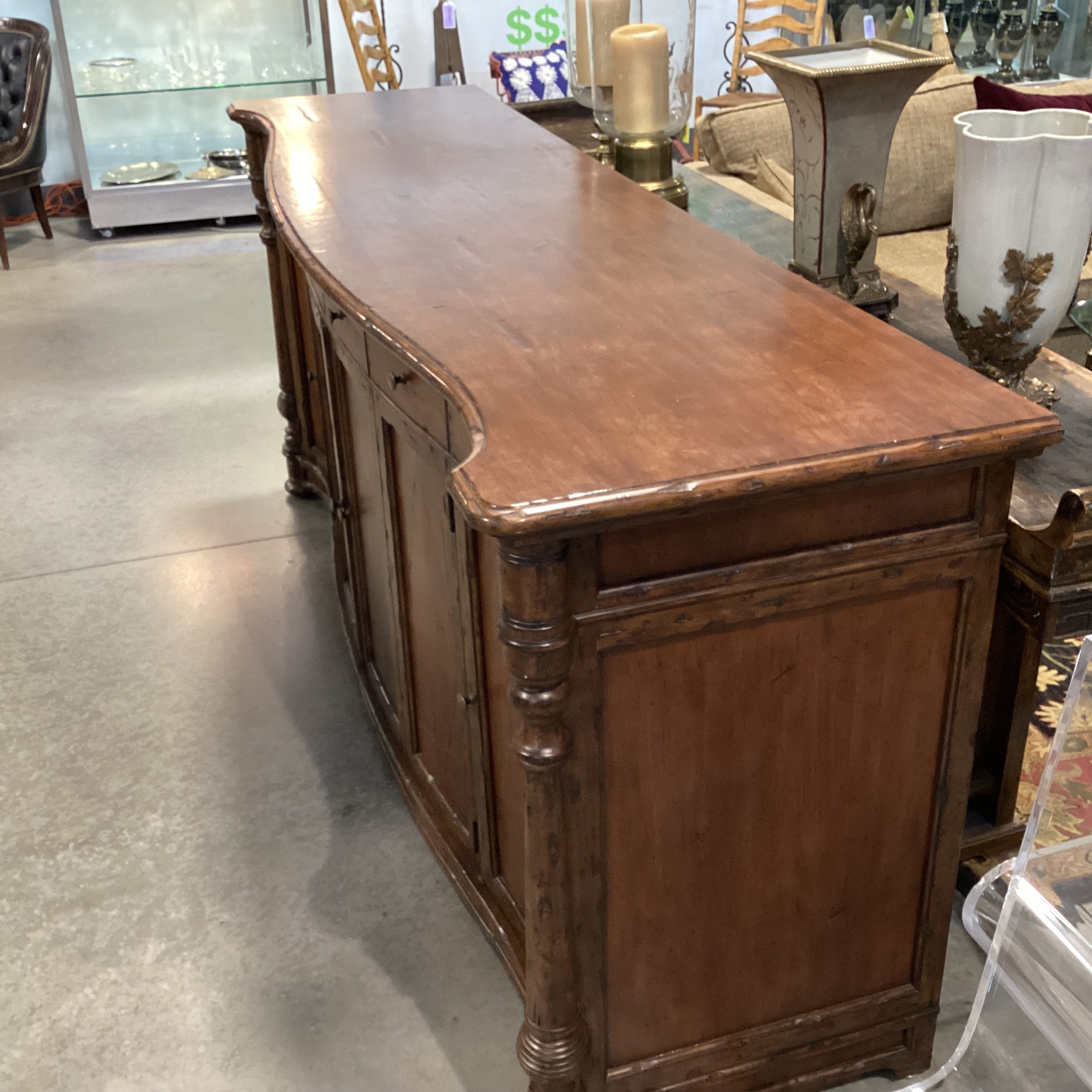 Solid Distressed Finished Carved Wood 4 Door 6 Drawer Sideboard 100.5"x 27"x 43"