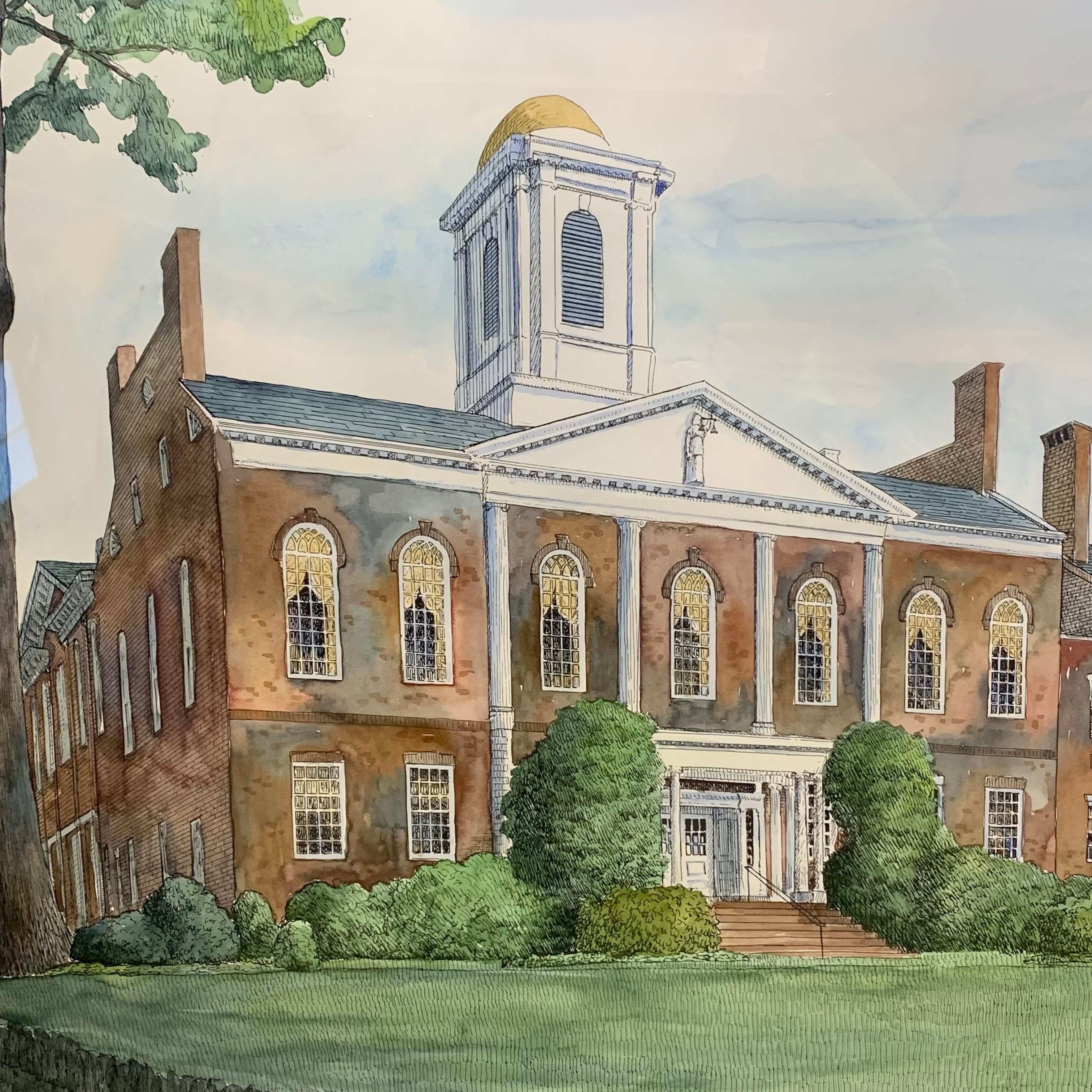 33"x 27" Morris County Courthouse in NJ by Unknown Artist Framed Watercolor