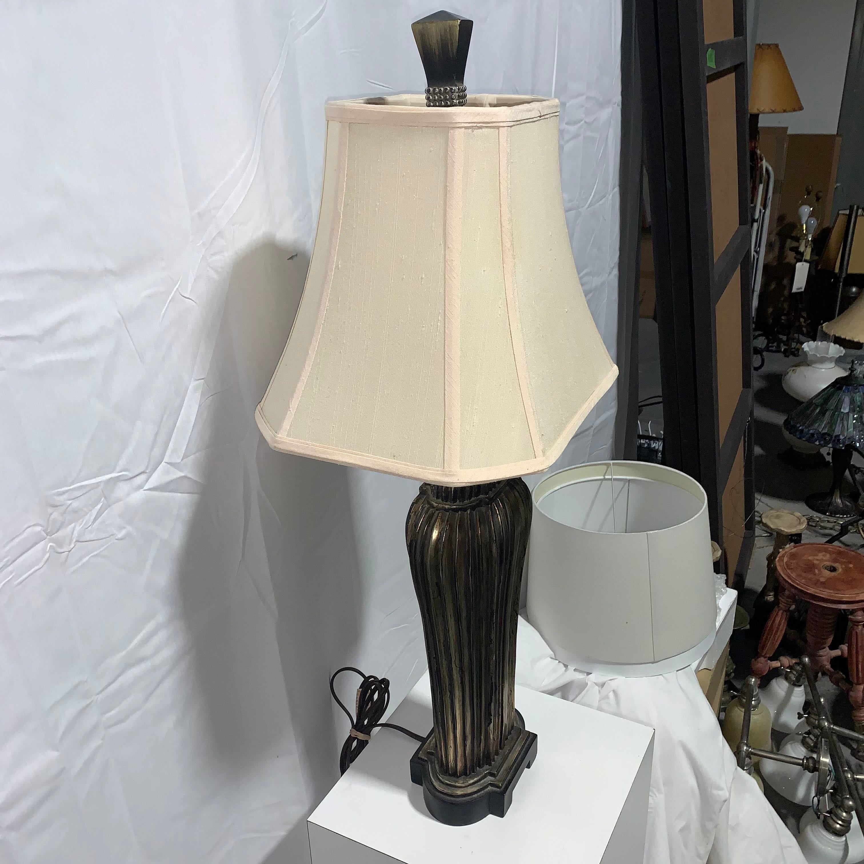 14"x 11"x 32" Gold Brown Ribbed Table Lamp