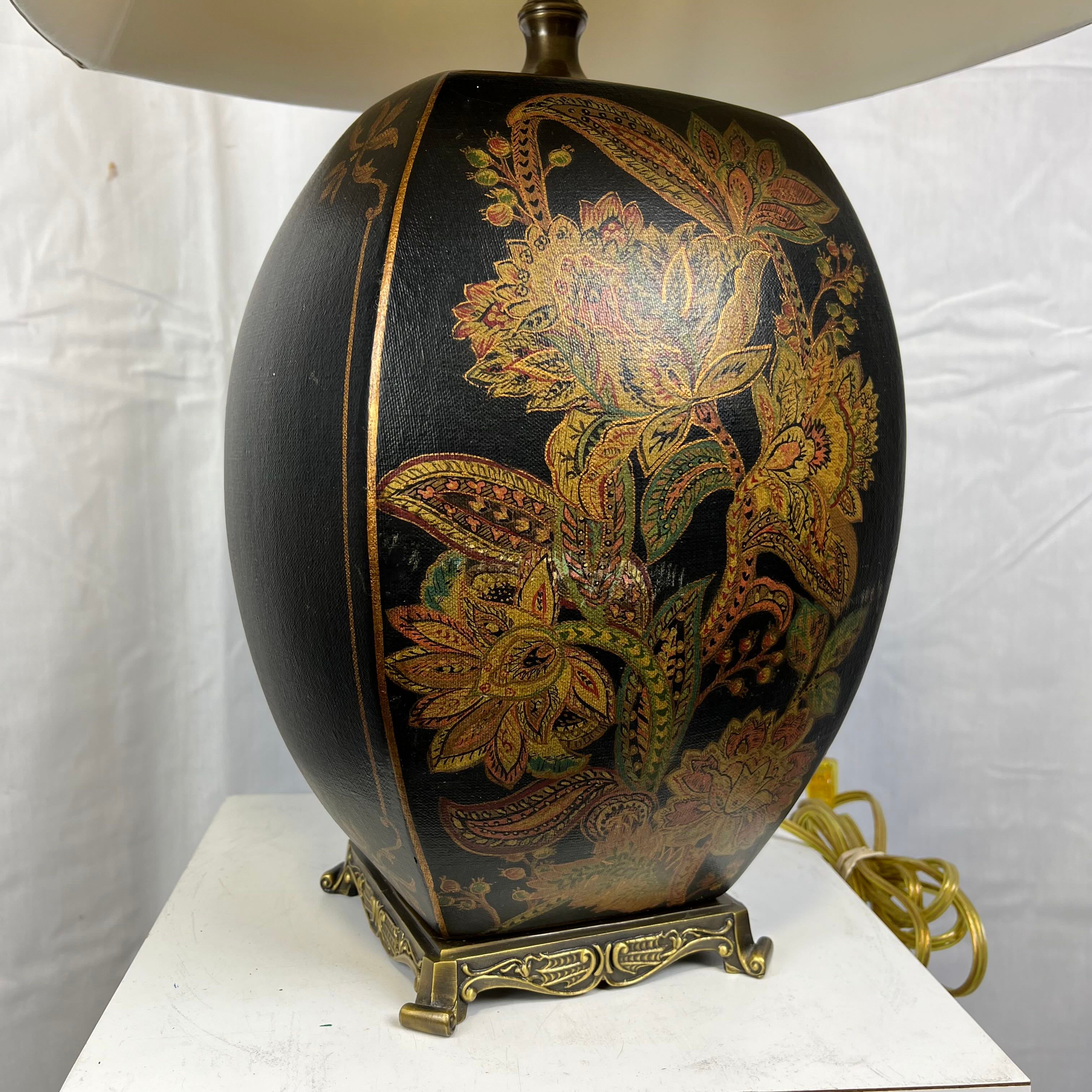 18"x 12"x 34.5" Black Metal Asian Style Design on Wood Base with Shade Table Lamp