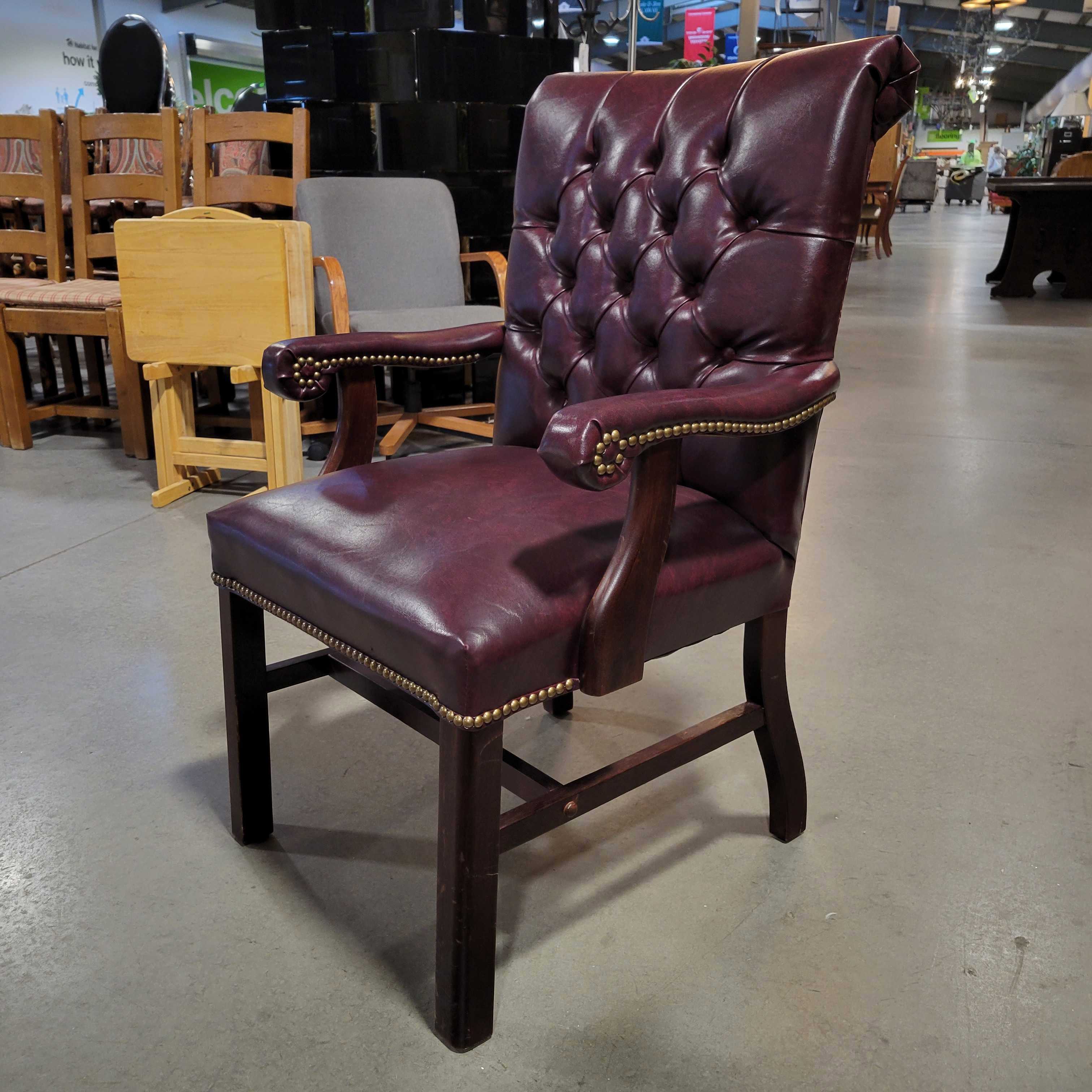 25"x 23"x 39" Burgundy Faux Leather Tufted Nailhead Arm Chair
