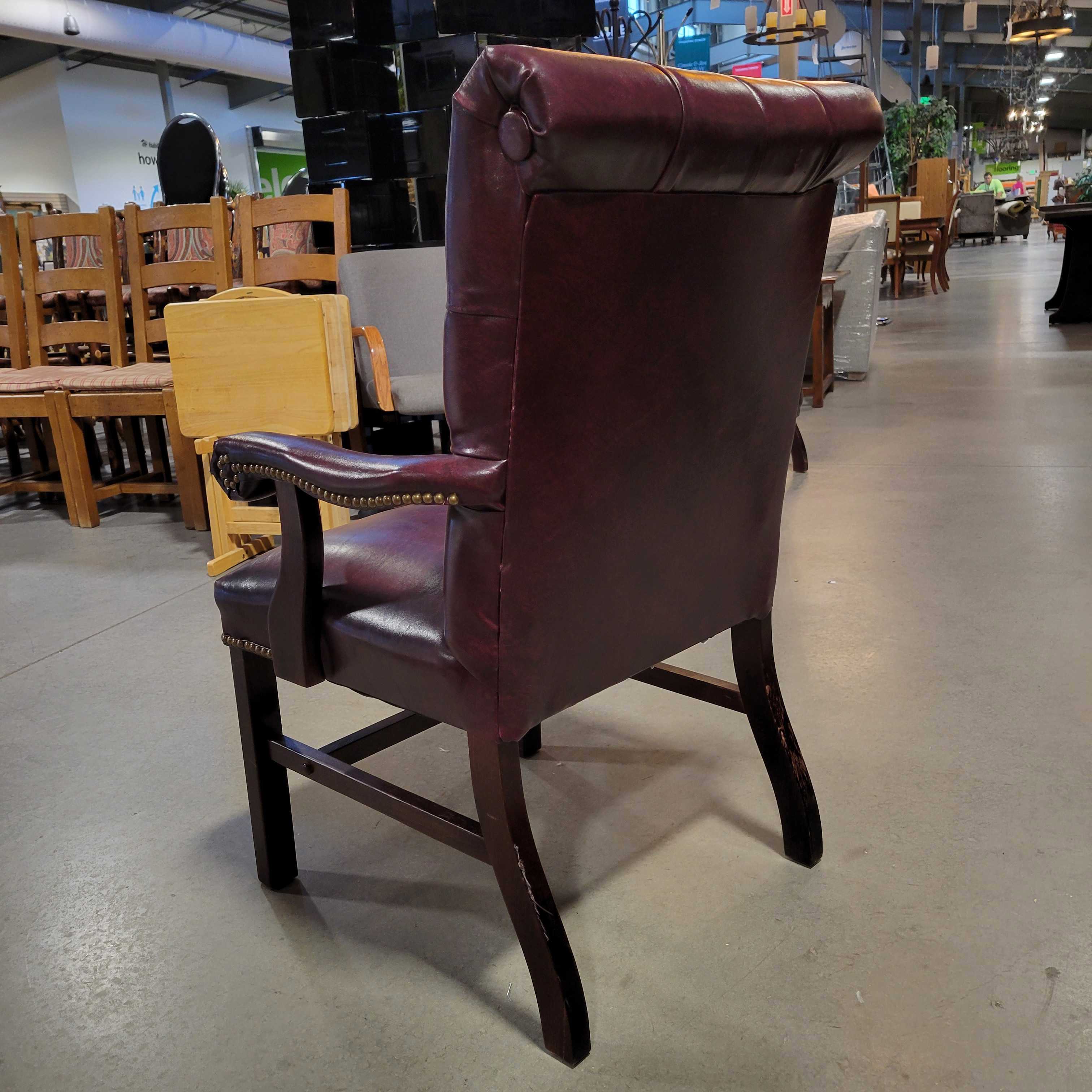 25"x 23"x 39" Burgundy Faux Leather Tufted Nailhead Arm Chair