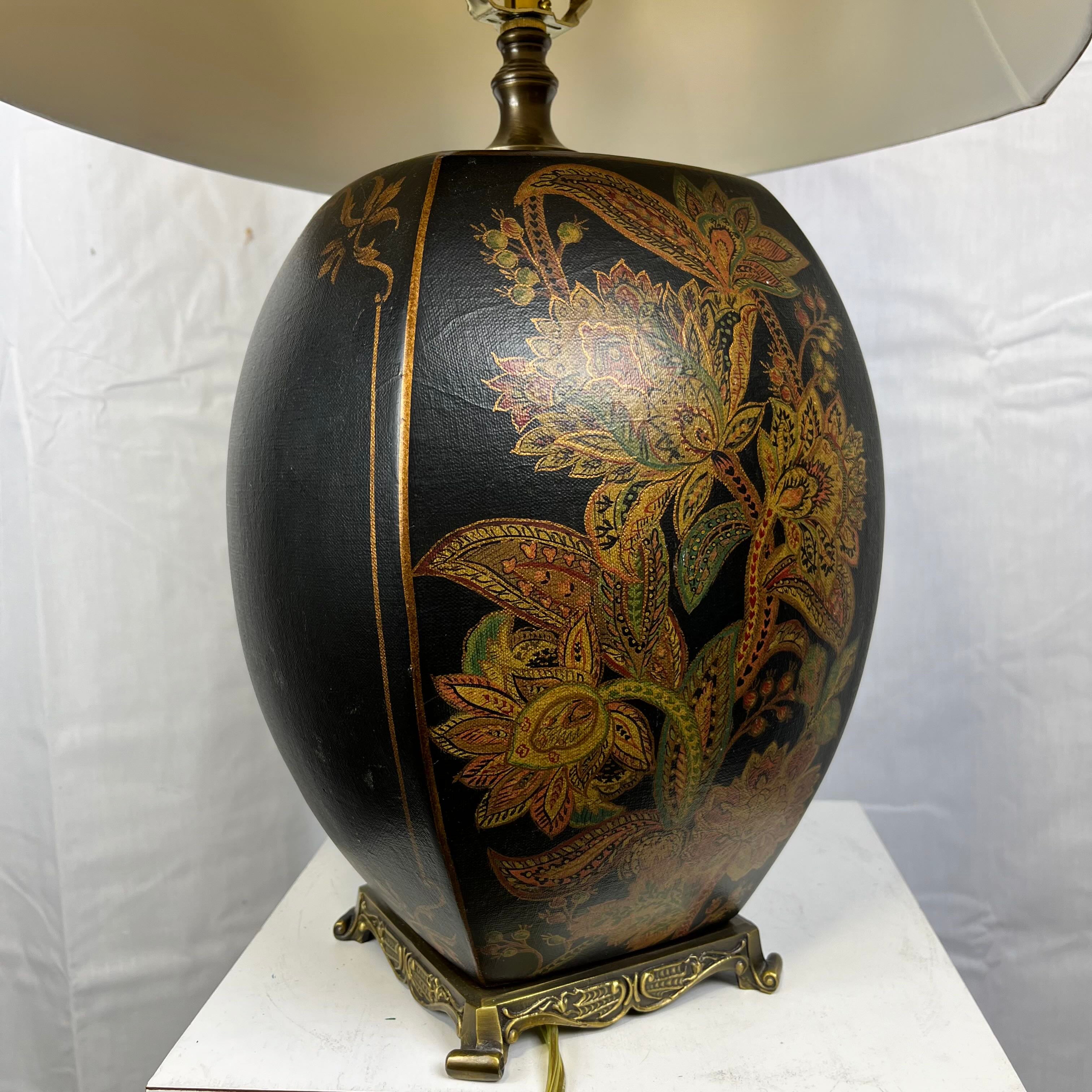 18"x 12"x 34.5" Black Metal Asian Style Design on Wood Base with Shade Table Lamp