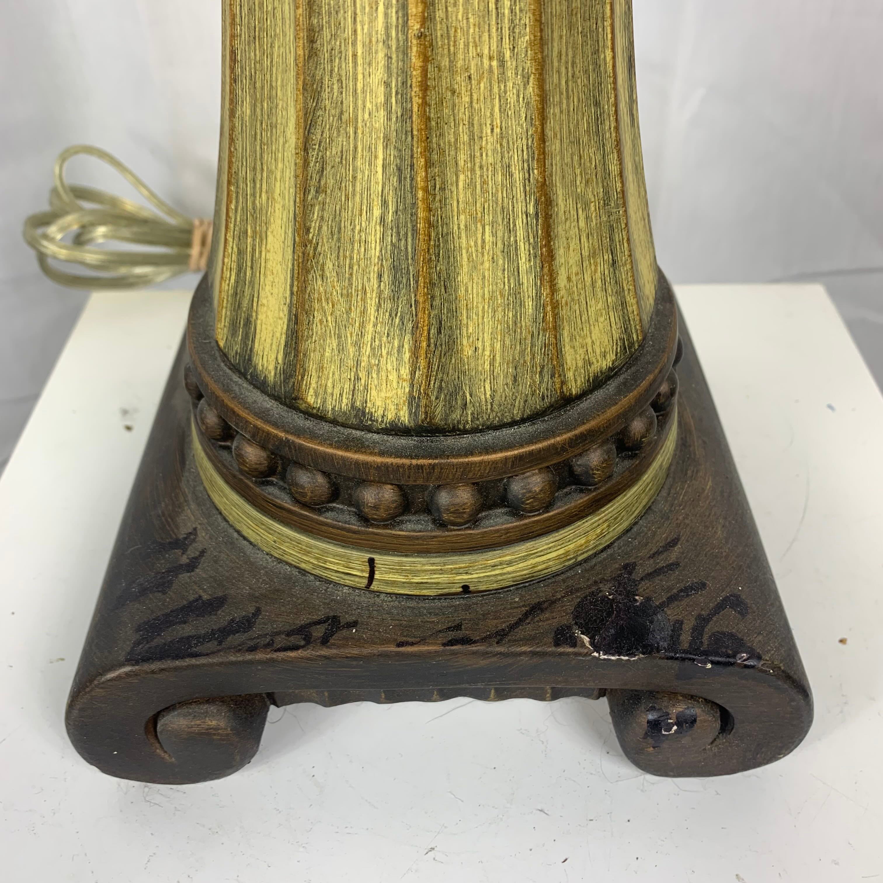 7"x 7"x 31.5" American Lamp Co Beige Ceramic with Leaf Detail and Chip Marks Table Lamp