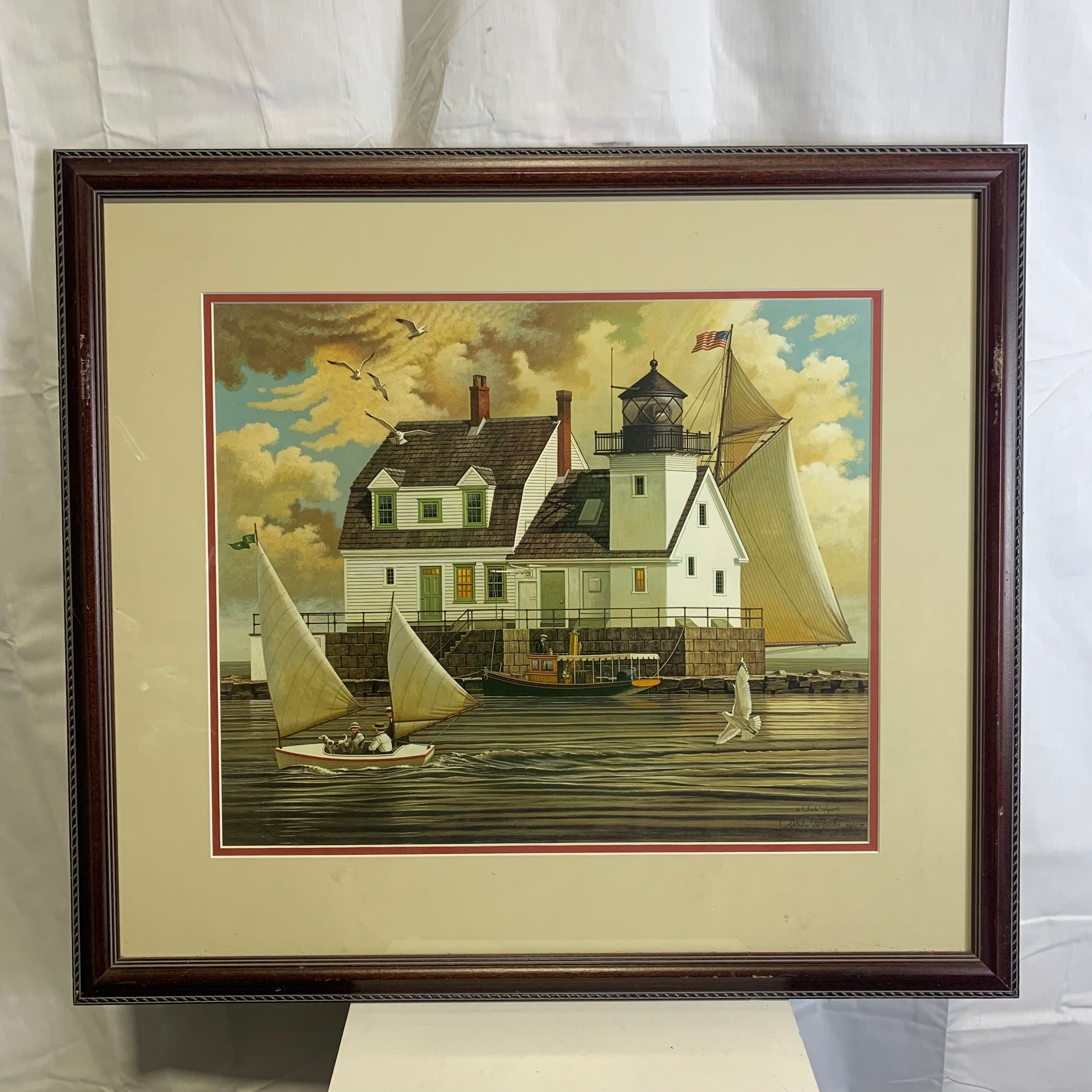 26"x 23" Rockland Breakwater Light By Charles Wysocki Framed and Signed Print 2467/2500